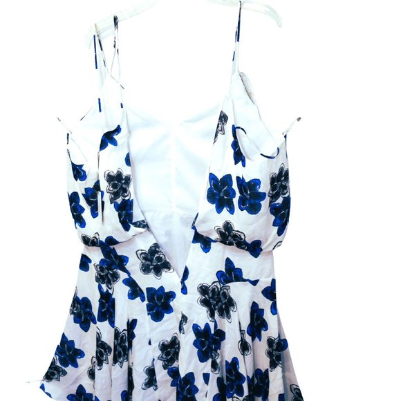 Milly Silk Dress Sz 14 NWT Blouson Tank Strappy Mini White Blue Floral Print - Picture 10 of 15